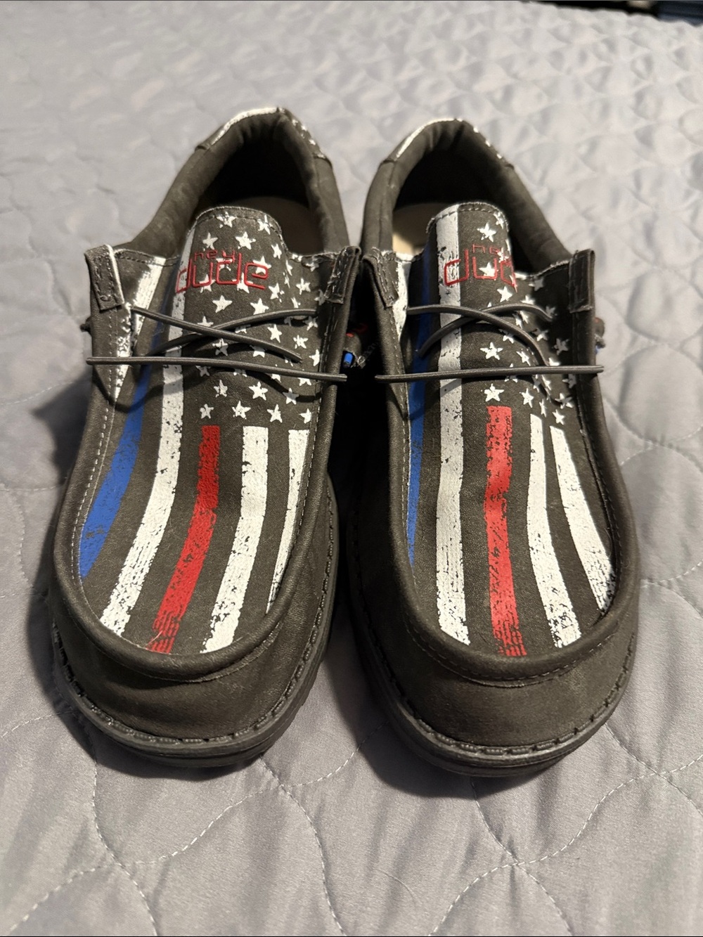 Hey Dude Men's Grey Loafers with Red, White & Blue Flag Detail